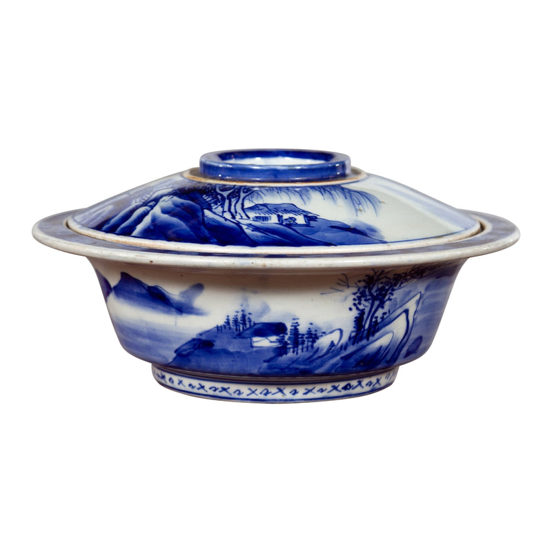 Japanese Seto Porcelain Vegetable Bowl with Hand-Painted Blue and White Décor-YN5634-1. Asian & Chinese Furniture, Art, Antiques, Vintage Home Décor for sale at FEA Home