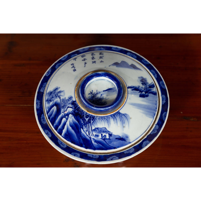 Japanese Seto Porcelain Vegetable Bowl with Hand-Painted Blue and White Décor-YN5634-10. Asian & Chinese Furniture, Art, Antiques, Vintage Home Décor for sale at FEA Home