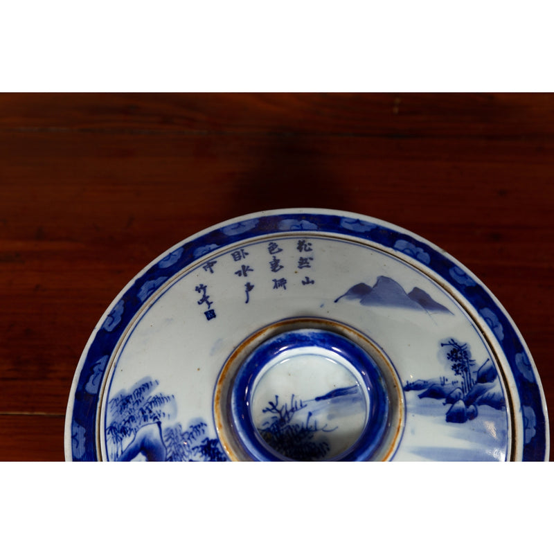 Japanese Seto Porcelain Vegetable Bowl with Hand-Painted Blue and White Décor-YN5634-11. Asian & Chinese Furniture, Art, Antiques, Vintage Home Décor for sale at FEA Home