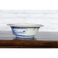 Japanese Seto Porcelain Vegetable Bowl with Hand-Painted Blue and White Décor