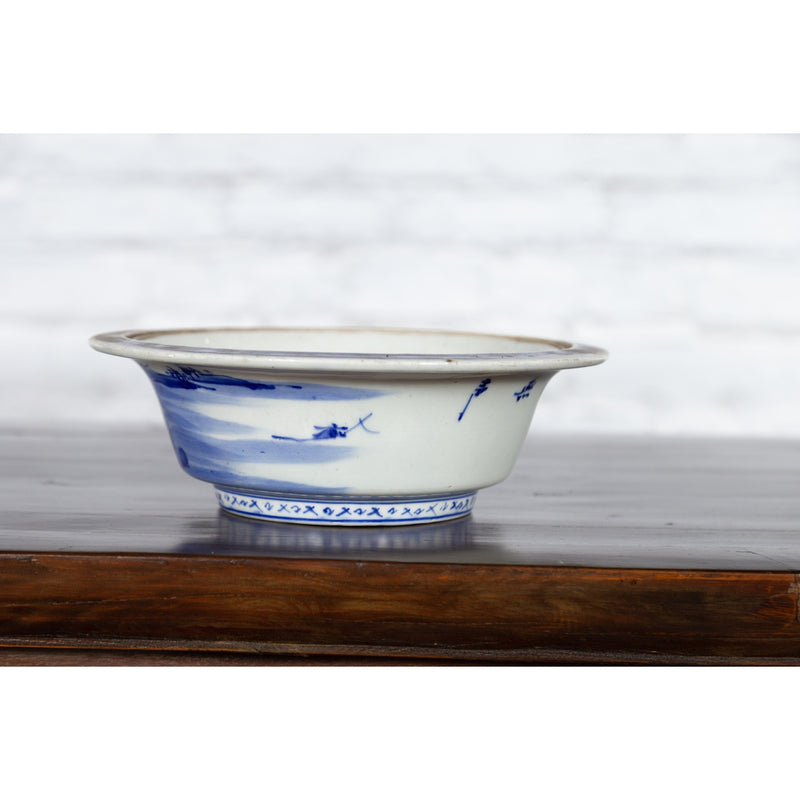 Japanese Seto Porcelain Vegetable Bowl with Hand-Painted Blue and White Décor-YN5634-13. Asian & Chinese Furniture, Art, Antiques, Vintage Home Décor for sale at FEA Home