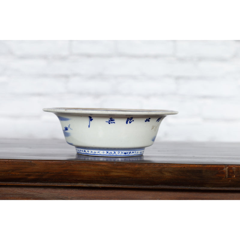 Japanese Seto Porcelain Vegetable Bowl with Hand-Painted Blue and White Décor-YN5634-14. Asian & Chinese Furniture, Art, Antiques, Vintage Home Décor for sale at FEA Home