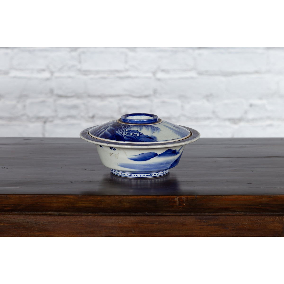 Japanese Seto Porcelain Vegetable Bowl with Hand-Painted Blue and White Décor-2. Asian & Chinese Furniture, Art, Antiques, Vintage Home Décor for sale at FEA Home