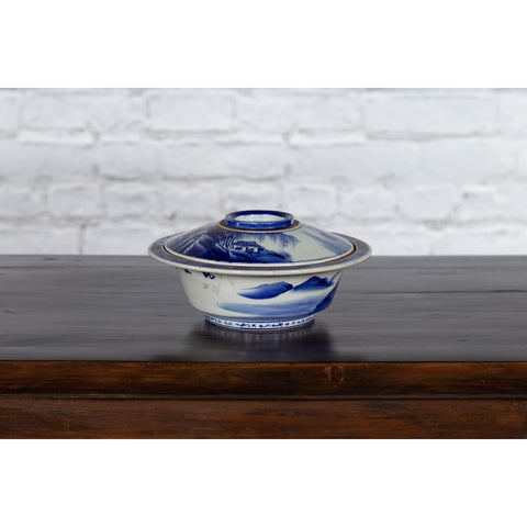Japanese Seto Porcelain Vegetable Bowl with Hand-Painted Blue and White Décor-YN5634-2. Asian & Chinese Furniture, Art, Antiques, Vintage Home Décor for sale at FEA Home
