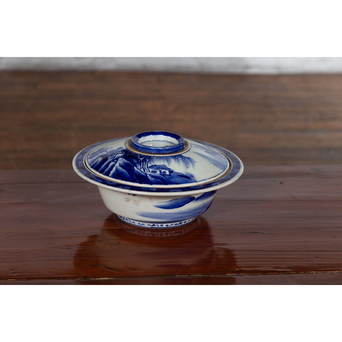 Japanese Seto Porcelain Vegetable Bowl with Hand-Painted Blue and White Décor-4. Asian &amp; Chinese Furniture, Art, Antiques, Vintage Home Décor for sale at FEA Home