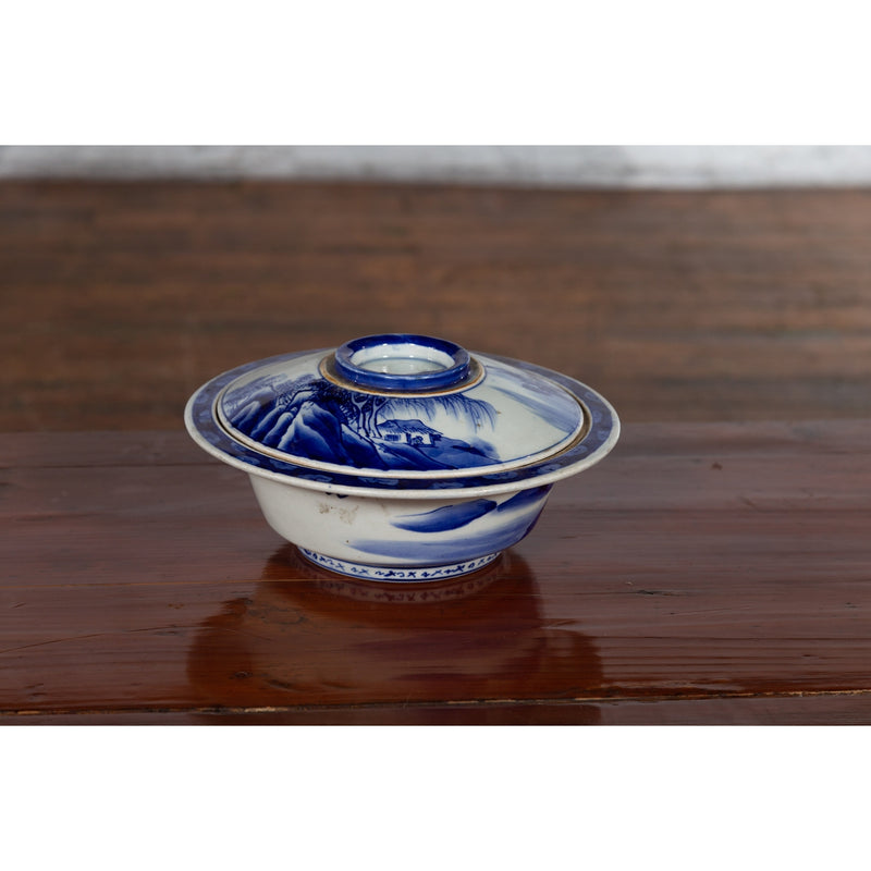 Japanese Seto Porcelain Vegetable Bowl with Hand-Painted Blue and White Décor-YN5634-4. Asian & Chinese Furniture, Art, Antiques, Vintage Home Décor for sale at FEA Home