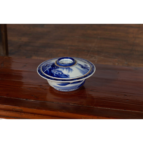 Japanese Seto Porcelain Vegetable Bowl with Hand-Painted Blue and White Décor-YN5634-5. Asian & Chinese Furniture, Art, Antiques, Vintage Home Décor for sale at FEA Home