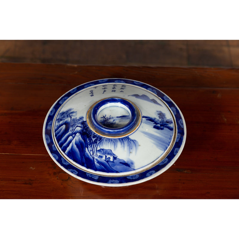Japanese Seto Porcelain Vegetable Bowl with Hand-Painted Blue and White Décor-YN5634-6. Asian & Chinese Furniture, Art, Antiques, Vintage Home Décor for sale at FEA Home