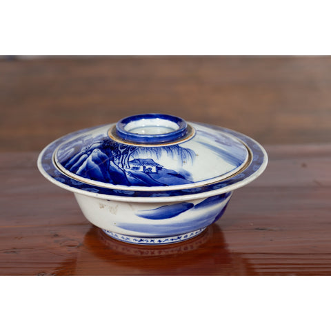 Japanese Seto Porcelain Vegetable Bowl with Hand-Painted Blue and White Décor-YN5634-7. Asian & Chinese Furniture, Art, Antiques, Vintage Home Décor for sale at FEA Home