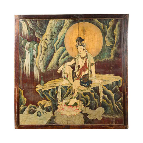 Large Chinese Two-Sided Painted Elm Screen Depicting Guanyin and Zhong Kui- Asian Antiques, Vintage Home Decor & Chinese Furniture - FEA Home