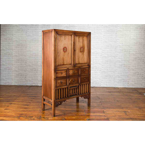 Vintage 1960s Hand-Carved Wooden Armoire from Taiwan with Doors and Drawers