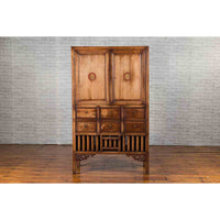 Vintage 1960s Hand-Carved Wooden Armoire from Taiwan with Doors and Drawers