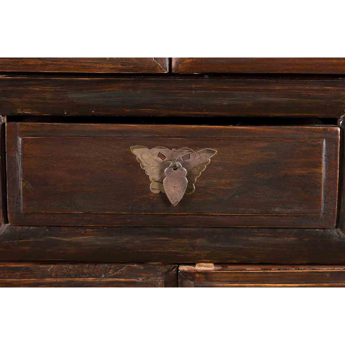 Chinese Qing 19th Century Brown Cabinet with Fretwork Doors and Three Drawers-12. Asian &amp; Chinese Furniture, Art, Antiques, Vintage Home Décor for sale at FEA Home