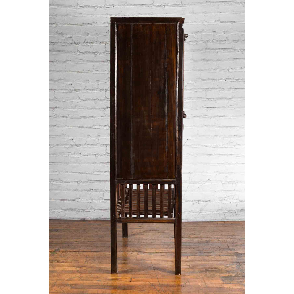 Chinese Qing 19th Century Brown Cabinet with Fretwork Doors and Three Drawers-14. Asian &amp; Chinese Furniture, Art, Antiques, Vintage Home Décor for sale at FEA Home