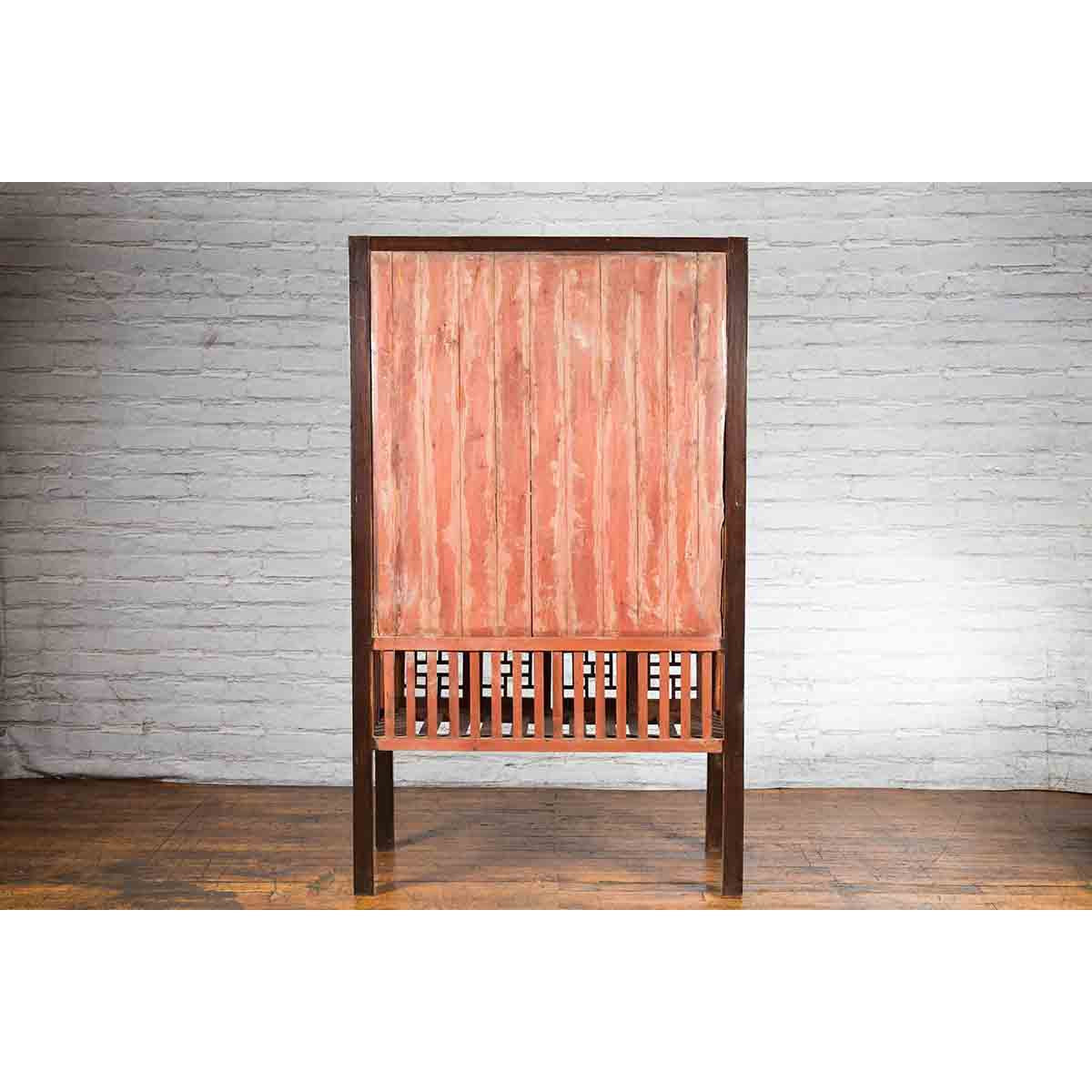 Chinese Qing 19th Century Brown Cabinet with Fretwork Doors and Three Drawers-16. Asian &amp; Chinese Furniture, Art, Antiques, Vintage Home Décor for sale at FEA Home