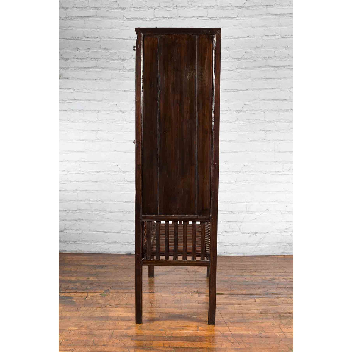 Chinese Qing 19th Century Brown Cabinet with Fretwork Doors and Three Drawers-17. Asian &amp; Chinese Furniture, Art, Antiques, Vintage Home Décor for sale at FEA Home