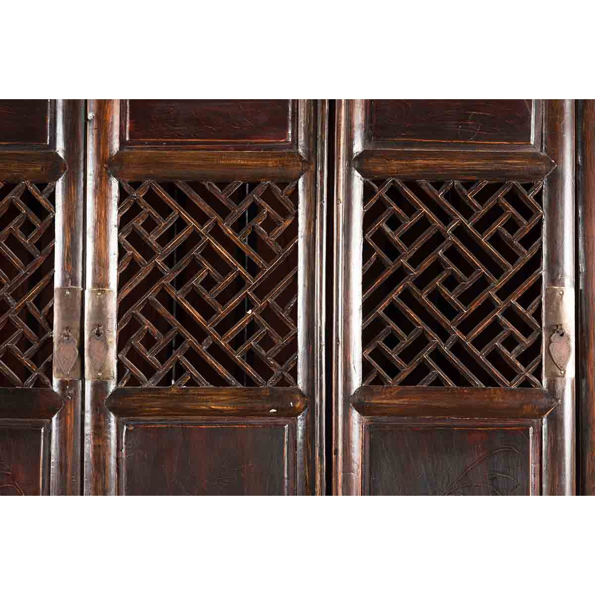 Chinese Qing 19th Century Brown Cabinet with Fretwork Doors and Three Drawers-11. Asian &amp; Chinese Furniture, Art, Antiques, Vintage Home Décor for sale at FEA Home