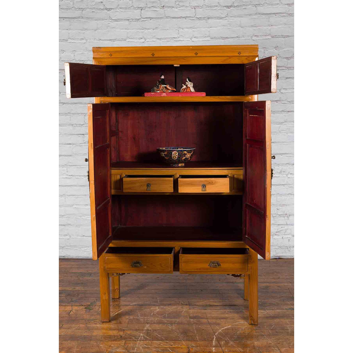 Chinese Early 20th Century Lacquered Armoire with Gilt Carved Warrior Motifs-4. Asian &amp; Chinese Furniture, Art, Antiques, Vintage Home Décor for sale at FEA Home