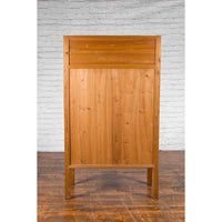 Chinese Early 20th Century Lacquered Armoire with Gilt Carved Warrior Motifs