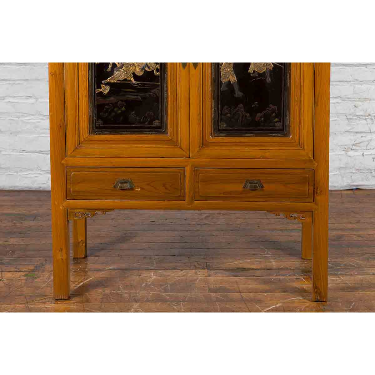 Chinese Early 20th Century Lacquered Armoire with Gilt Carved Warrior Motifs-8. Asian &amp; Chinese Furniture, Art, Antiques, Vintage Home Décor for sale at FEA Home