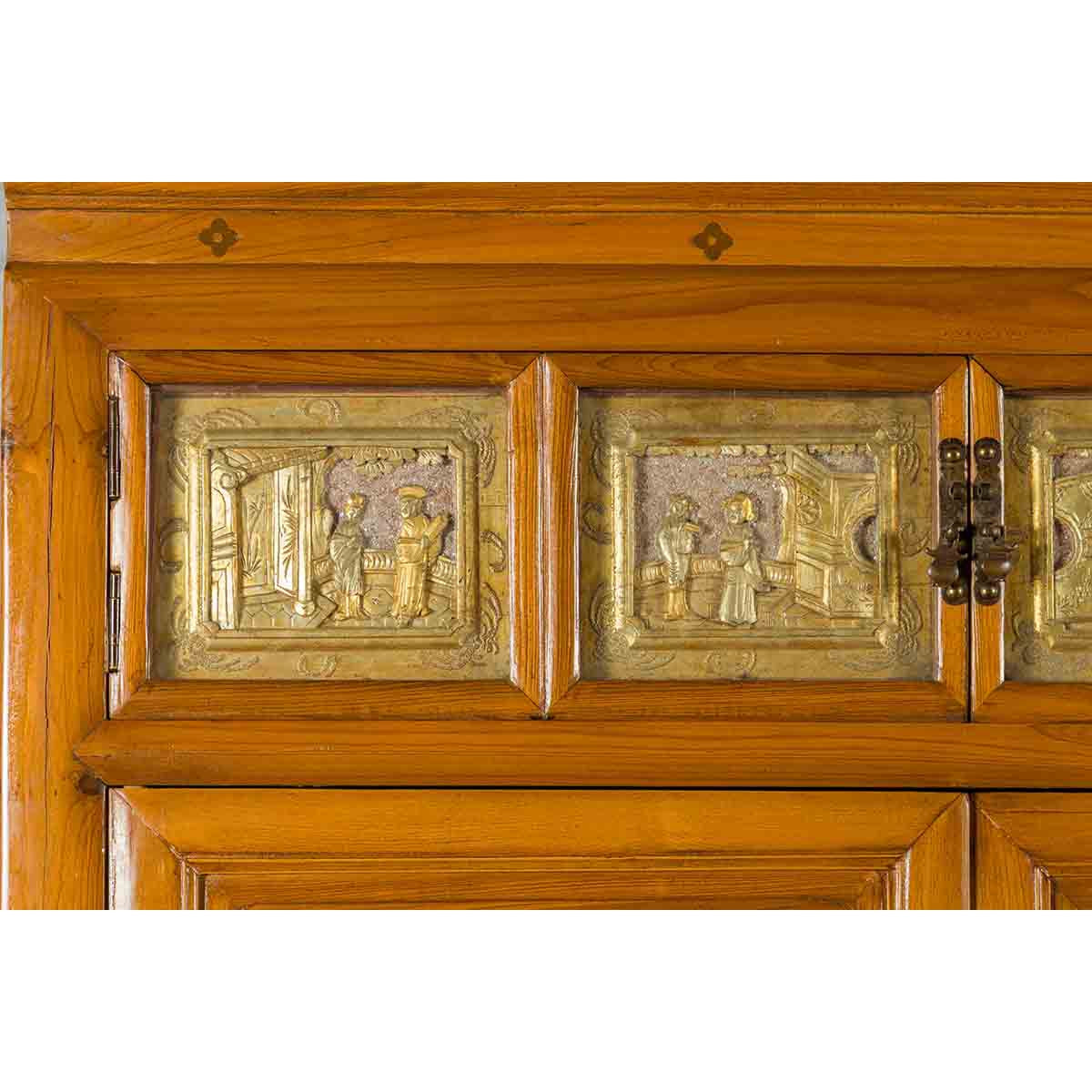 Chinese Early 20th Century Lacquered Armoire with Gilt Carved Warrior Motifs-9. Asian &amp; Chinese Furniture, Art, Antiques, Vintage Home Décor for sale at FEA Home