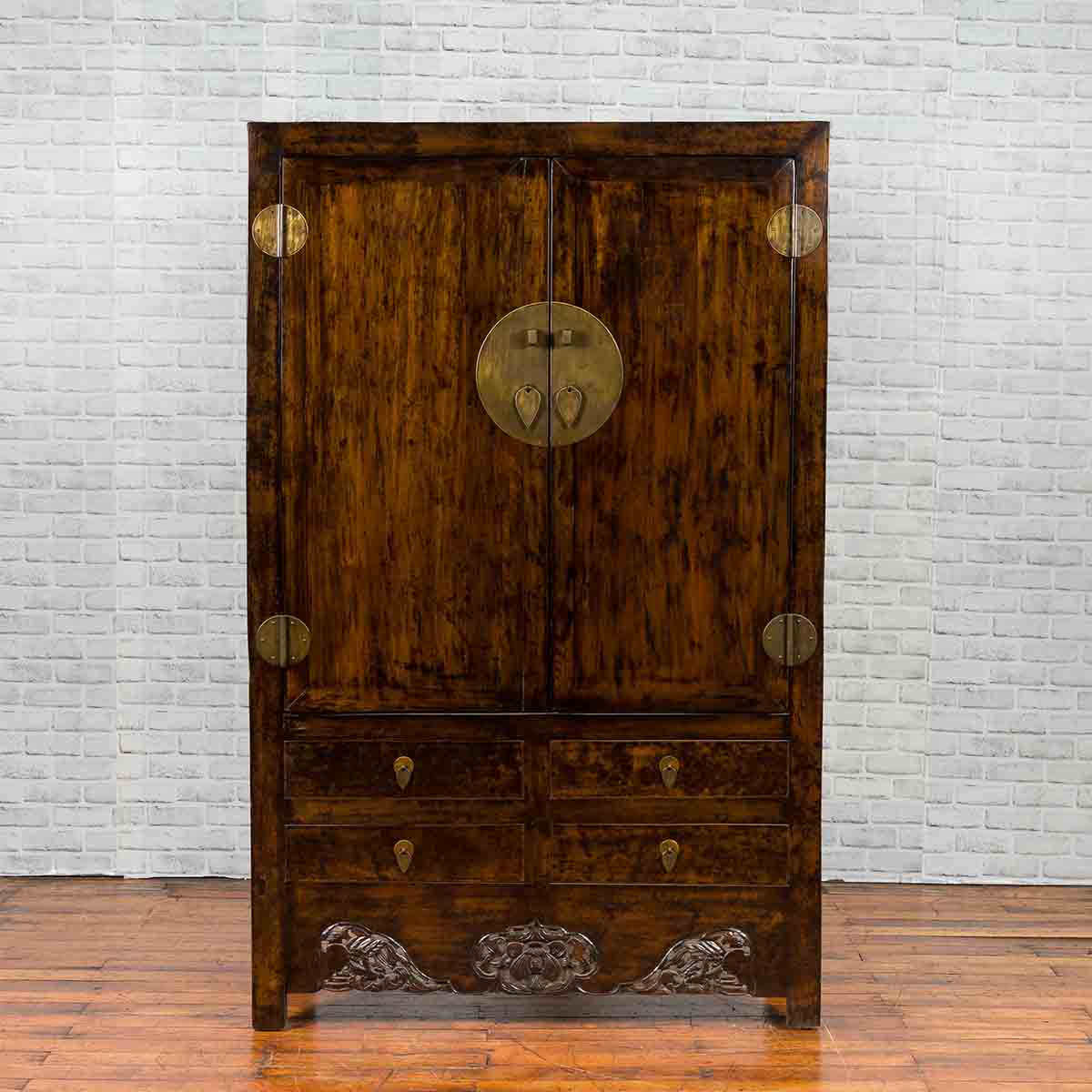 Chinese Qing Dynasty 19th Century Dark Brown Elm Cabinet with Doors and Drawers-2. Asian & Chinese Furniture, Art, Antiques, Vintage Home Décor for sale at FEA Home