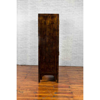 Chinese Qing Dynasty 19th Century Dark Brown Elm Cabinet with Doors and Drawers