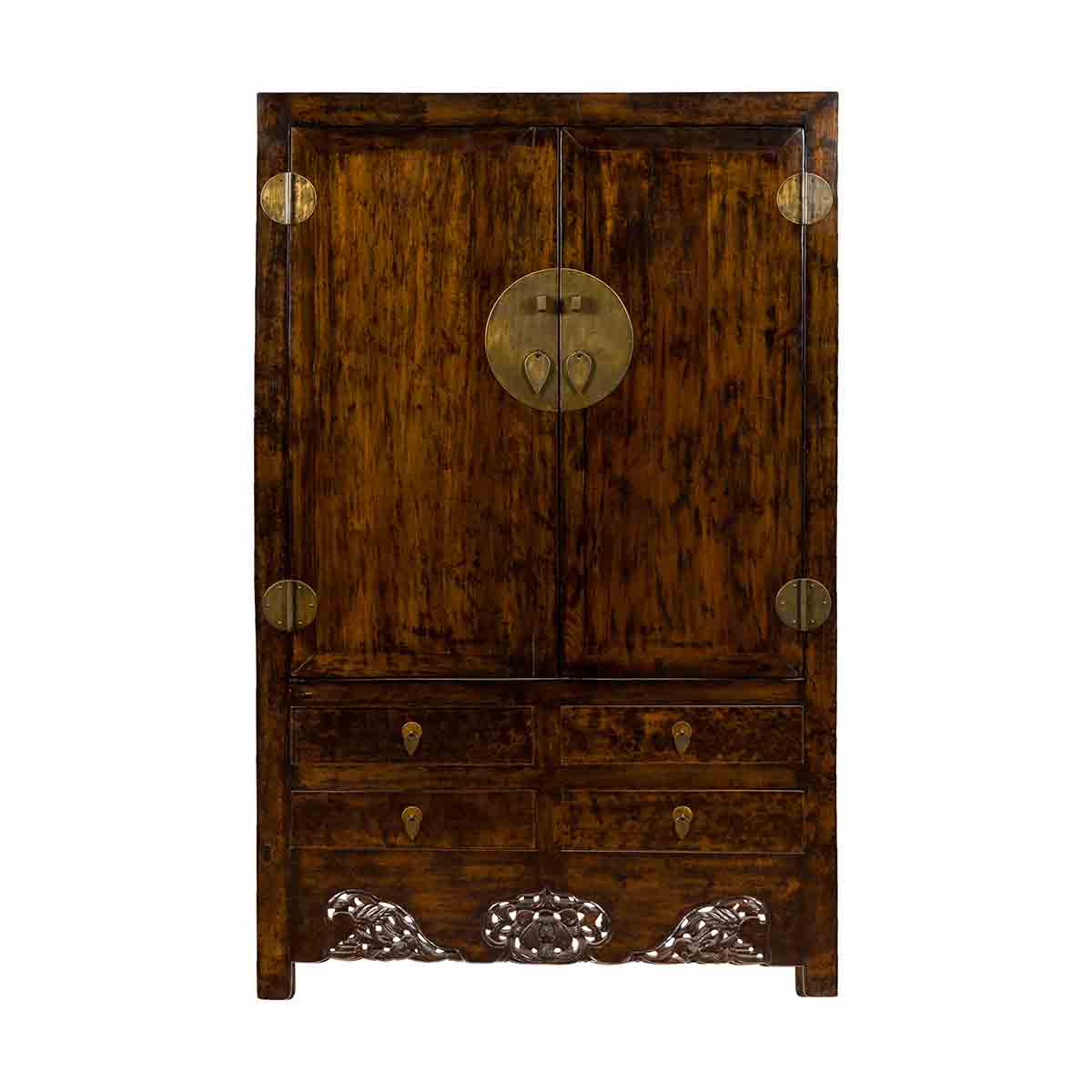 Chinese Qing Dynasty 19th Century Dark Brown Elm Cabinet with Doors and Drawers-1. Asian & Chinese Furniture, Art, Antiques, Vintage Home Décor for sale at FEA Home