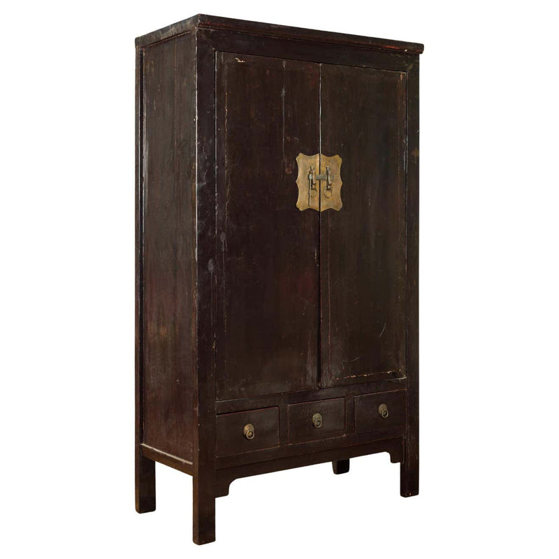 Chinese Qing Dynasty Period Early 19th Century Dark Brown Lacquer Wardrobe-YN5711-1. Asian & Chinese Furniture, Art, Antiques, Vintage Home Décor for sale at FEA Home