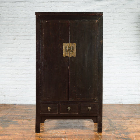 Chinese Qing Dynasty Period Early 19th Century Dark Brown Lacquer Wardrobe-YN5711-2. Asian & Chinese Furniture, Art, Antiques, Vintage Home Décor for sale at FEA Home
