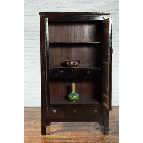 Chinese Qing Dynasty Period Early 19th Century Dark Brown Lacquer Wardrobe-YN5711-4. Asian & Chinese Furniture, Art, Antiques, Vintage Home Décor for sale at FEA Home