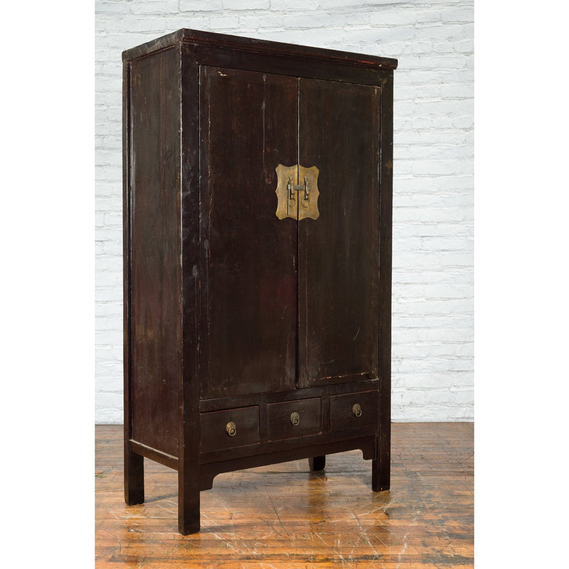 Chinese Qing Dynasty Period Early 19th Century Dark Brown Lacquer Wardrobe-YN5711-5. Asian & Chinese Furniture, Art, Antiques, Vintage Home Décor for sale at FEA Home