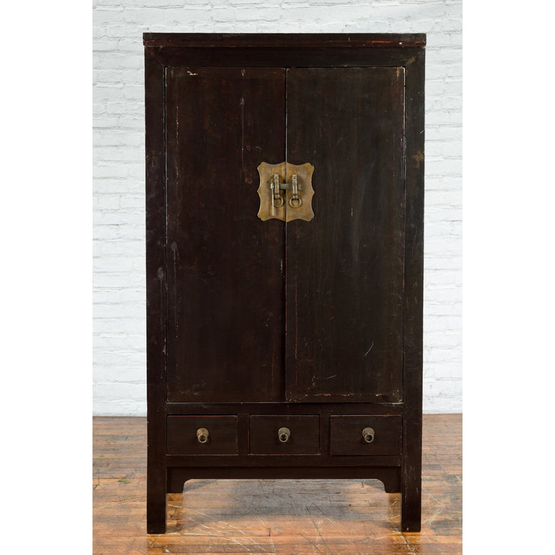 Chinese Qing Dynasty Period Early 19th Century Dark Brown Lacquer Wardrobe-YN5711-6. Asian & Chinese Furniture, Art, Antiques, Vintage Home Décor for sale at FEA Home