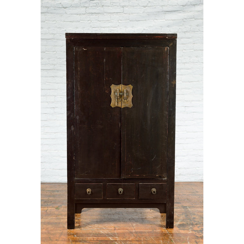 Chinese Qing Dynasty Period Early 19th Century Dark Brown Lacquer Wardrobe-YN5711-7. Asian & Chinese Furniture, Art, Antiques, Vintage Home Décor for sale at FEA Home