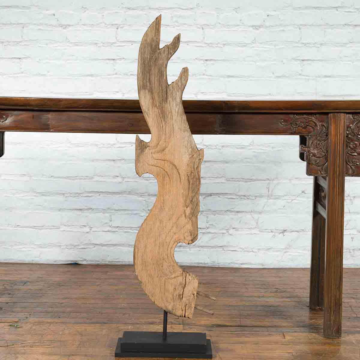 Thai Hand-Carved Wooden Temple Dragon Sculpture Mounted on Custom Black Base-2. Asian & Chinese Furniture, Art, Antiques, Vintage Home Décor for sale at FEA Home