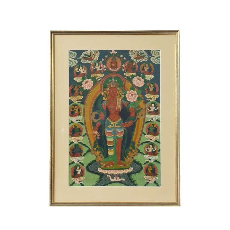 Indian Ceremonial Hindu Deity Hand-Painted on Canvas in Gilded Frame- Asian Antiques, Vintage Home Decor & Chinese Furniture - FEA Home