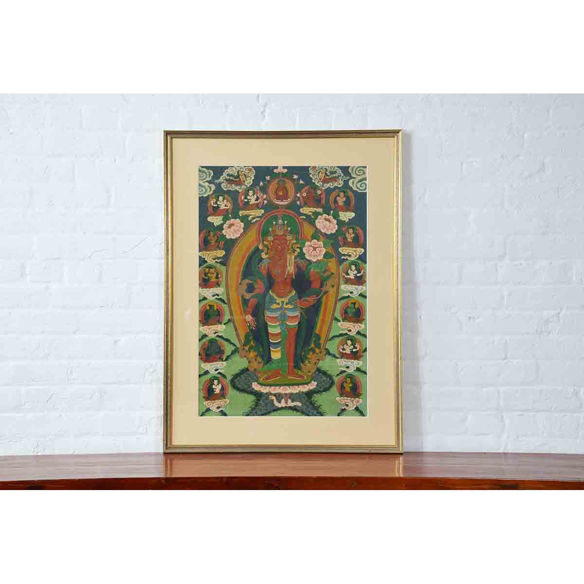 Indian Ceremonial Hindu Deity Hand-Painted on Canvas in Gilded Frame-2. Asian & Chinese Furniture, Art, Antiques, Vintage Home Décor for sale at FEA Home