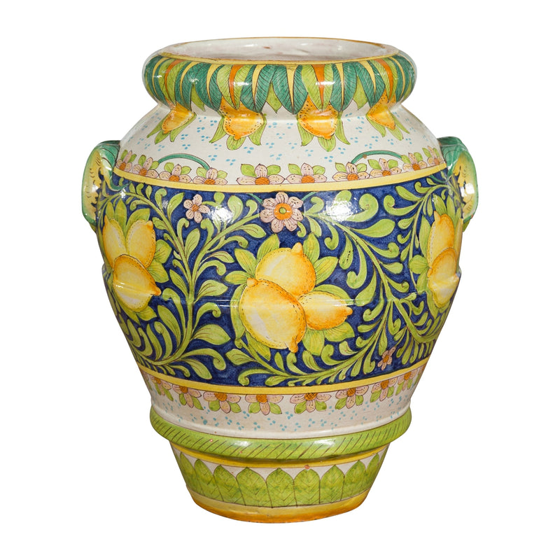 Large Hand-Painted Yellow and Green Jar with Lemons and Scrolling Foliage - Antique Chinese and Vintage Asian Furniture for Sale at FEA Home