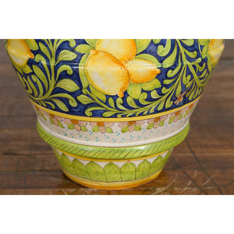 Large Hand-Painted Yellow and Green Jar with Lemons and Scrolling Foliage - Antique Chinese and Vintage Asian Furniture for Sale at FEA Home