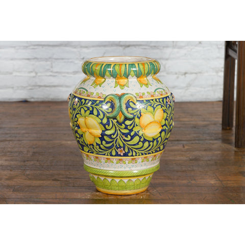 Large Hand-Painted Yellow and Green Jar with Lemons and Scrolling Foliage - Antique Chinese and Vintage Asian Furniture for Sale at FEA Home
