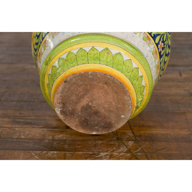 Large Hand-Painted Yellow and Green Jar with Lemons and Scrolling Foliage - Antique Chinese and Vintage Asian Furniture for Sale at FEA Home