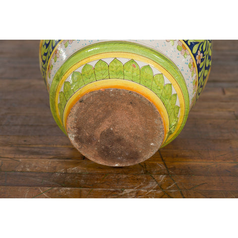 Large Hand-Painted Yellow and Green Jar with Lemons and Scrolling Foliage - Antique Chinese and Vintage Asian Furniture for Sale at FEA Home