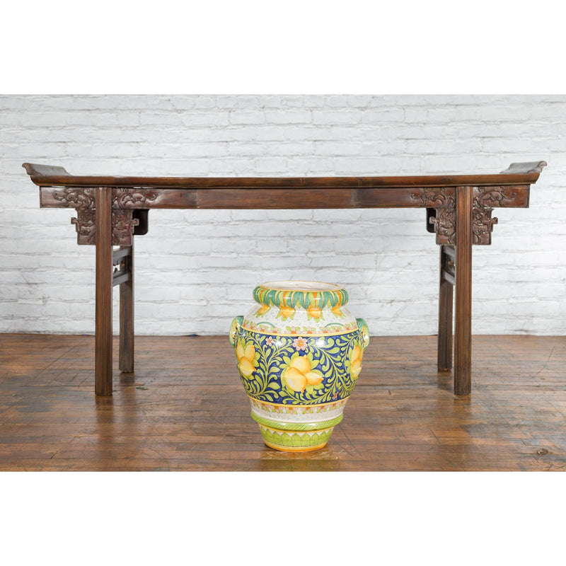 Large Hand-Painted Yellow and Green Jar with Lemons and Scrolling Foliage - Antique Chinese and Vintage Asian Furniture for Sale at FEA Home