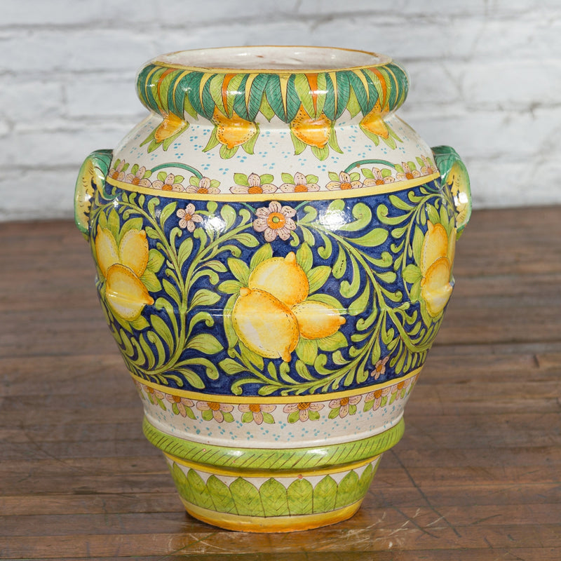 Large Hand-Painted Yellow and Green Jar with Lemons and Scrolling Foliage - Antique Chinese and Vintage Asian Furniture for Sale at FEA Home