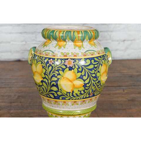 Large Hand-Painted Yellow and Green Jar with Lemons and Scrolling Foliage - Antique Chinese and Vintage Asian Furniture for Sale at FEA Home