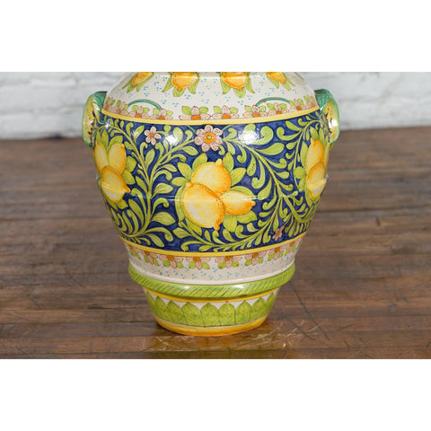 Large Hand-Painted Yellow and Green Jar with Lemons and Scrolling Foliage - Antique Chinese and Vintage Asian Furniture for Sale at FEA Home