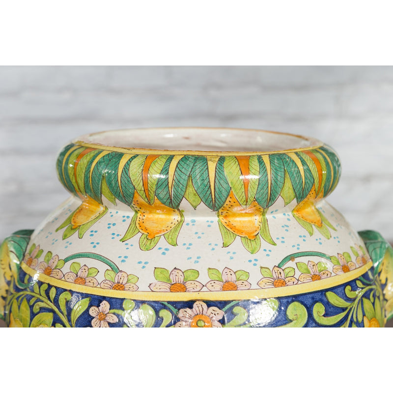 Large Hand-Painted Yellow and Green Jar with Lemons and Scrolling Foliage - Antique Chinese and Vintage Asian Furniture for Sale at FEA Home