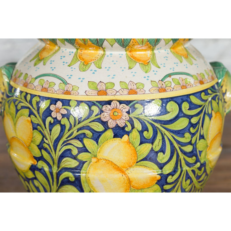 Large Hand-Painted Yellow and Green Jar with Lemons and Scrolling Foliage - Antique Chinese and Vintage Asian Furniture for Sale at FEA Home