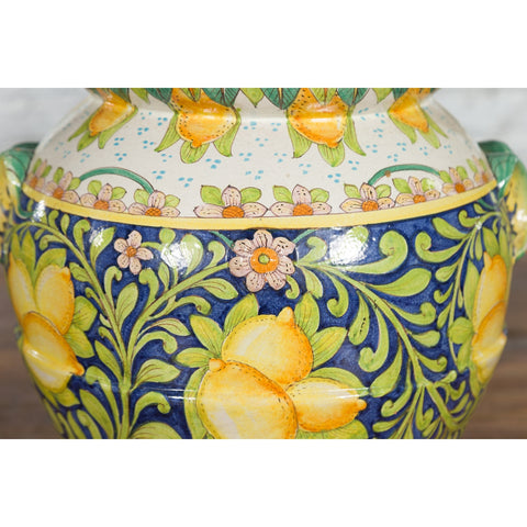 Large Hand-Painted Yellow and Green Jar with Lemons and Scrolling Foliage - Antique Chinese and Vintage Asian Furniture for Sale at FEA Home