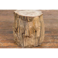 Antique Petrified Wood Tree Stump Drinks Table or Stool Covered in Gesso